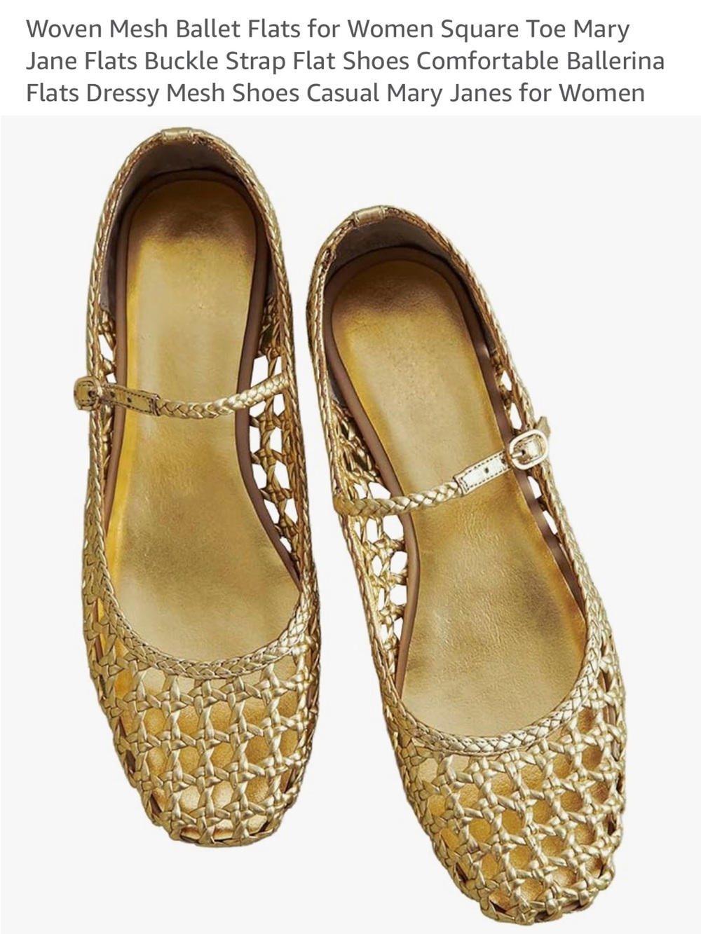 Woven Mary Jane Ballet Flats in Gold